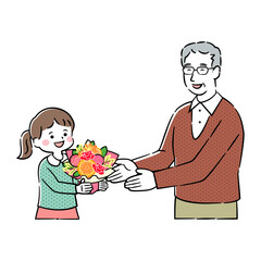 敬老の日のプレゼントを渡す子どもとおじいちゃん 4C_2