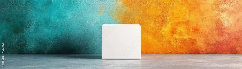 Poster minimalist white square on gray surface - abstract geometry and clean simplicity