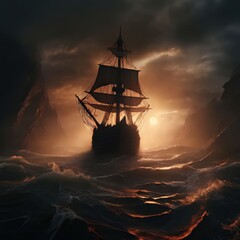 Obraz premium the AI Image Generator, ship in the sea