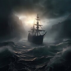 Obraz premium the AI Image Generator, ship in the sea
