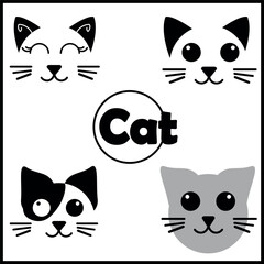 Fototapeta premium Cat icons collection. Kittens emoji symbols set. Black and white simple outline cats head emoticon pictures. Vector isolated.Home pet veterinary clinic icon.cat icon over white background. 