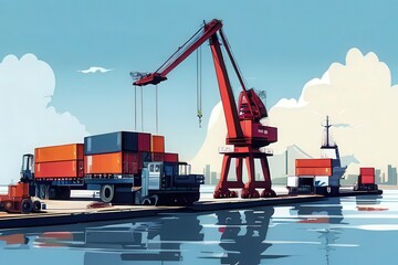 the AI Image Generator, Container Cargo with working crane in shipyard
