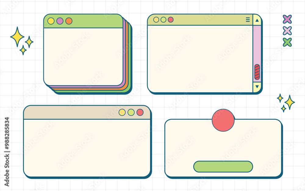 Fototapete retro illustration aesthetic element shape set. retro text box element shape set, 70's 80's label el