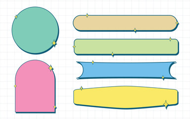 Retro text box Element Shape Set, 70's 80's label element style, vintage text box design shape illustration.