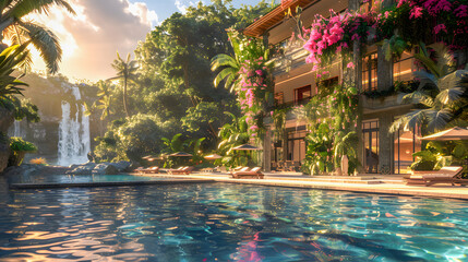 Obraz premium A luxurious black mansion set in a paradise