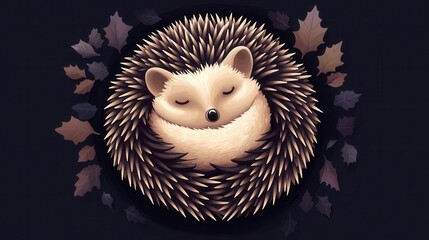 Adorable chubby hedgehog curled up in a ball, cuddly and sweet, flat design illustration
