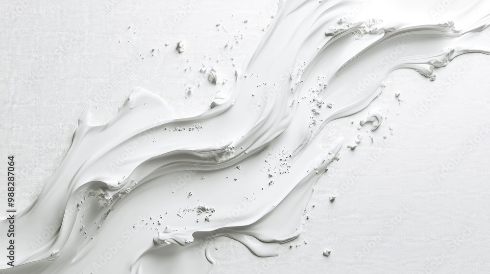 Poster 3d rendering of an abstract brush stroke featuring a white paint texture with splashes splatters wav