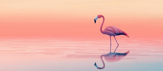 Lesser Flamingo reflected on the water surface of a serene lake