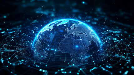 a digital twin of Earth, blue light, being used to predict and adapt to climate or technology related events