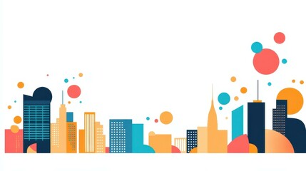 Experience vibrant urban life through modern art, where textures and playful designs create a captivating skyline.