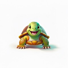 Fototapeta premium A cartoon turtle with a green shell and a happy expression.