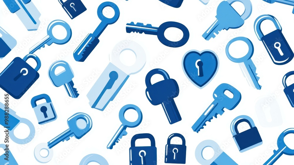 Poster explore vibrant modern flat design showcasing unique locks and keys with rich textures for a captiva