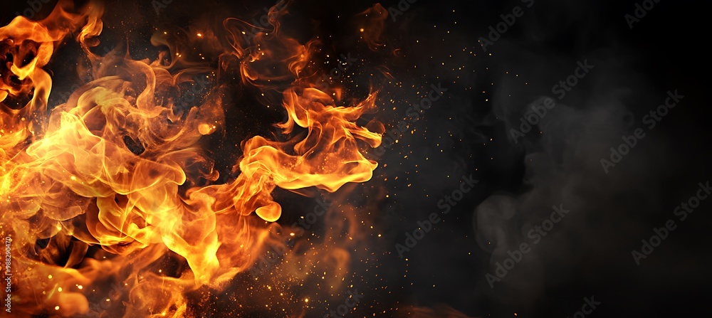 Poster a dynamic, abstract fire pattern with a large area for text