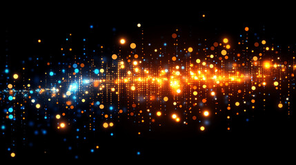 Fototapeta premium Vibrant abstract background with glowing dots and waves in orange, blue, and gold tones, ideal for artistic and creative projects.