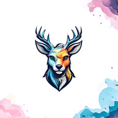 Naklejka premium illustration of deer animal mascot head logo on the abstract background.