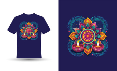 Happy Diwali festival of mandala patterns in the background t-shirt  design.