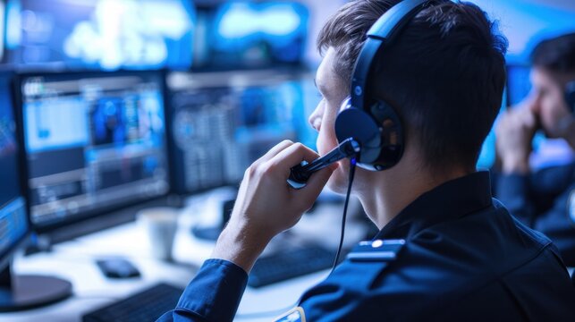 Dispatch Center: A central communication hub with multiple monitors and radios, where dispatchers manage incoming calls and coordinate police responses to emergencies.
