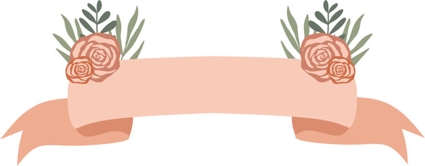 Vector hand drawn floral ribbon banner for wedding invitation, poster, card, brochure or scrapbook