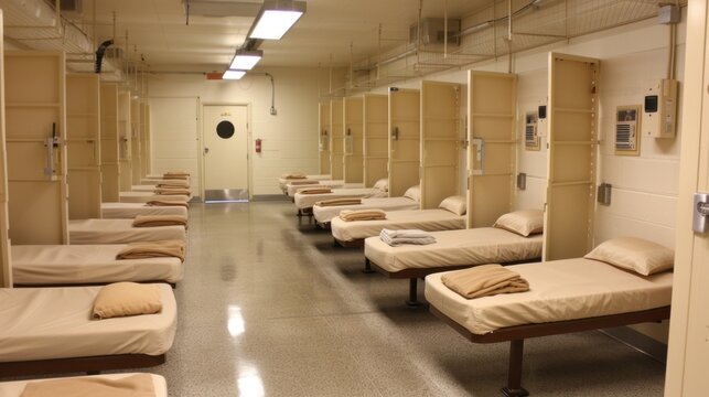Booking Area: The processing hub for arrested individuals, featuring fingerprint scanners, mugshot cameras, and stations to collect personal data and belongings.
