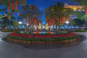 Traditional Chinese New Year red lanterns on trees in city parks