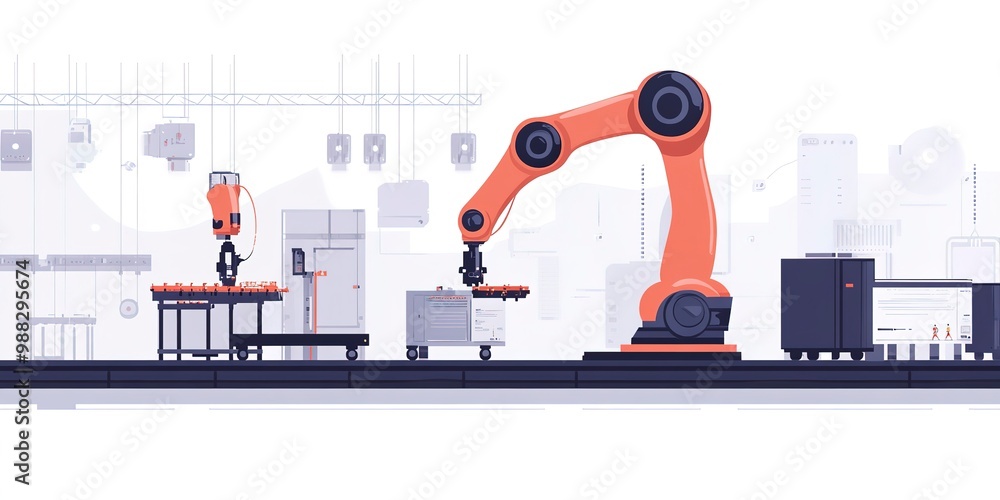 Aufkleber mechanized industry robot and robotic arms for assembly in factory production . concept of artificia