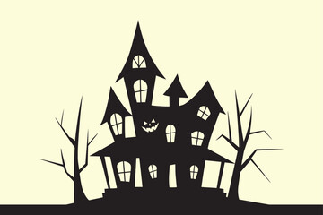 Halloween Haunted House Silhouette Vector Design Art