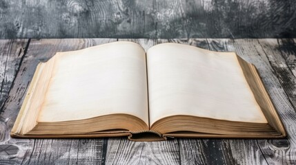 Obraz premium Old book laid open, its pages blank, atop a table