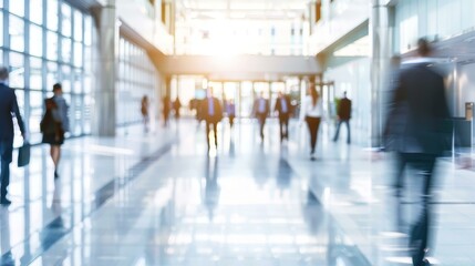 A group of businessmen in suits walking through a modern enterprise class office building entrance