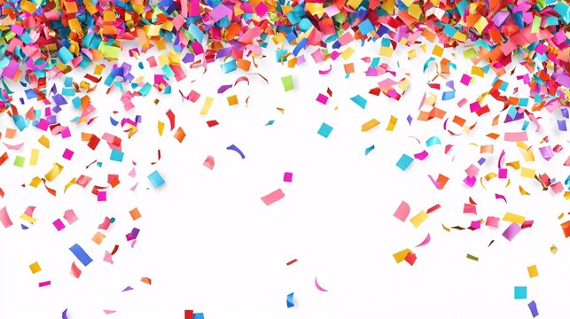 A vibrant poster template adorned with playful confetti and a customizable text space, set against a clean white backdrop.