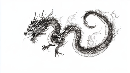 Fototapeta premium Illustration dragon tattoo design white background isolated on white background,. Created using Generative AI Technology 