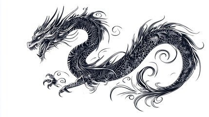 Illustration dragon tattoo design white background isolated on white background,. Created using Generative AI Technology
