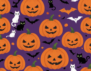 Halloween Pumpkins and Bats Pattern