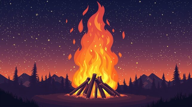 A customizable poster template with a vibrant bonfire backdrop inspired by a night of celebration, set against a clean white background.
