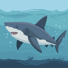 A shark in the ocean, simple, flat vector illustration