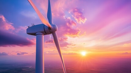 Majestic Wind Turbine Silhouetted at Sunset - Perfect for Branding Message