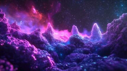 Vibrant multiverse backdrop featuring neon shades of purple violet and pink
