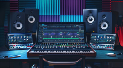 Fototapeta premium Sound editing software for teaching audio production and editing in high quality illustration style