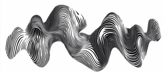 Abstract striped shape with surreal optical illusions Black lines against a white background 2d art representation