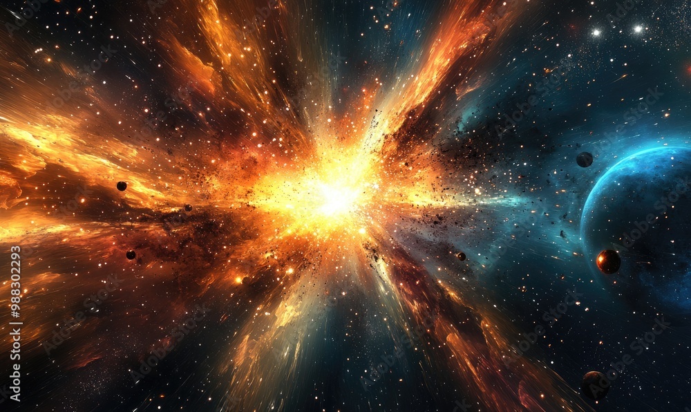 Poster abstract representation of distant planets and stars in space captivating illustration of an explodi