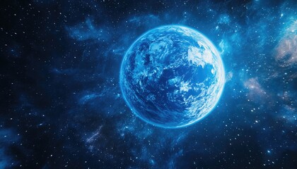 Fototapeta premium 3D rendering of a blue planet with detailed elements