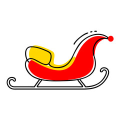 Red and yellow sleigh, simple festive holiday illustration