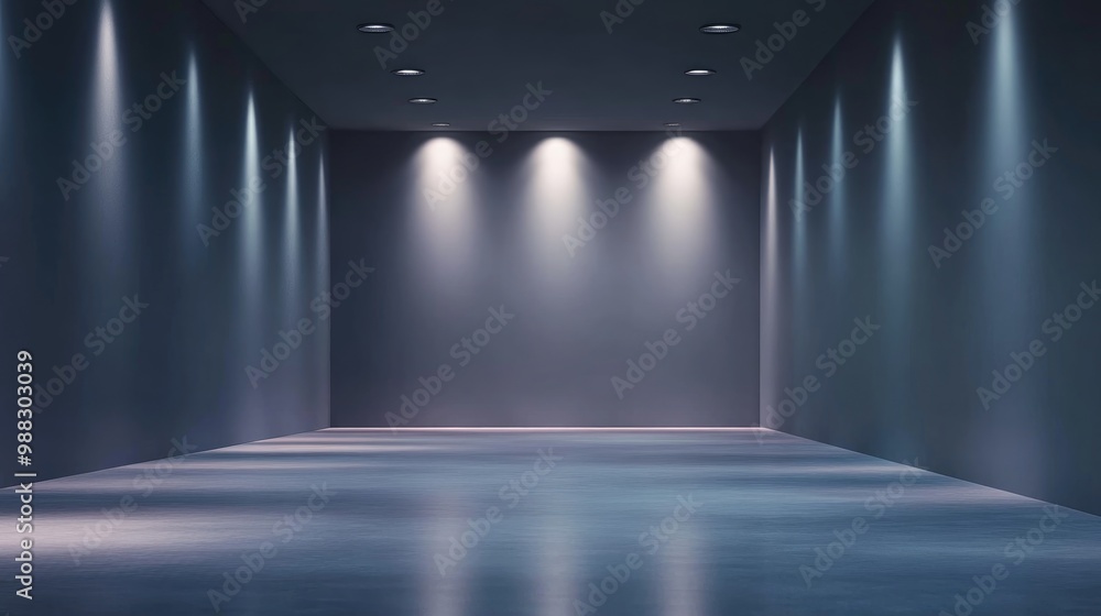 Aufkleber spacious grey room with spotlighted floor and walls abstract clean space with illuminated background
