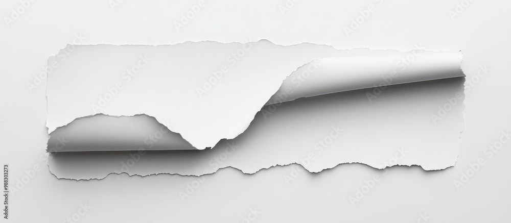 Poster torn and rolled white paper sheet with curling edge isolated on blank
