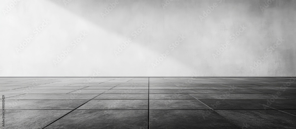 Poster panoramic view of vast empty concrete background with aged walls gray and black cement floor with pa