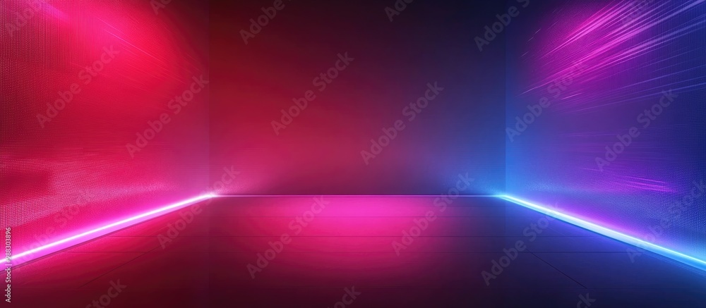 Poster abstract neon illuminated background with black floor in sci fi style