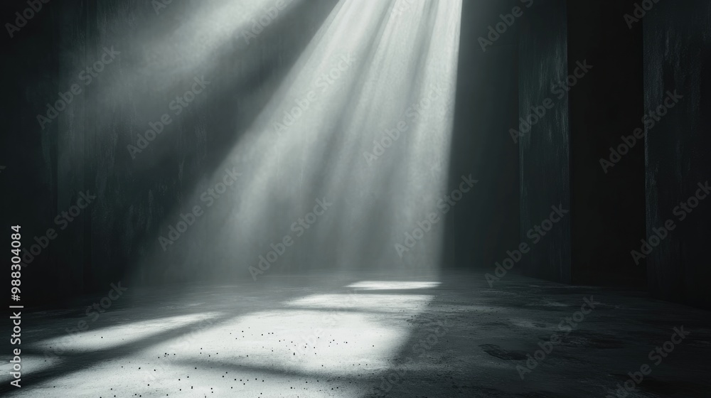 Poster desolate dark room with fog and light beams captured in ai dark background with dust particles and r