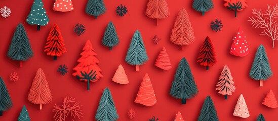 Abstract Christmas Tree Pattern On Red Background Aerial View