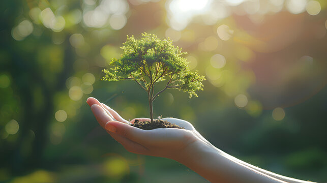 Concept of personal growth with a tree growing from a hand