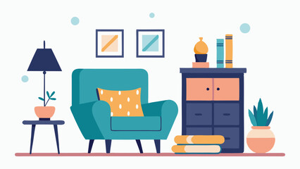 Fototapeta premium Stylish Living Room Interior Vector Armchair, Cabinet, Decor Elements on White Background