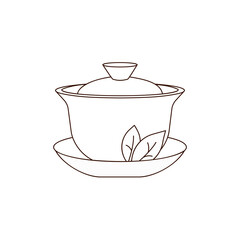 Gaiwan, hand drawn illustration. Chinese tea ceremony.